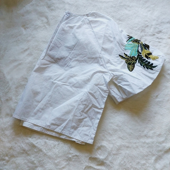 Romeo & Juliet Couture Green Tropical Floral Embroidered Puff Crop Top P6470 - Picture 8 of 10